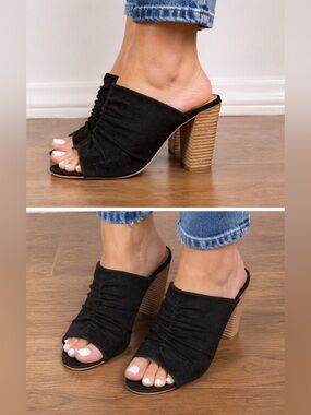 Me Too Ruched Suede Peep Toe Mules